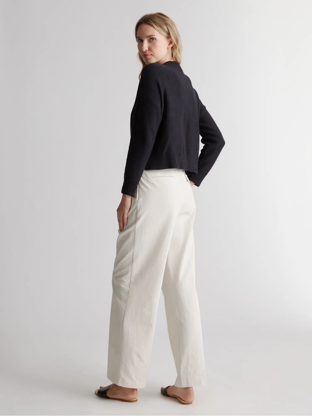 Quince 100% Organic Cotton Cropped Cardigan Sz L Black - Picture 4 of 14
